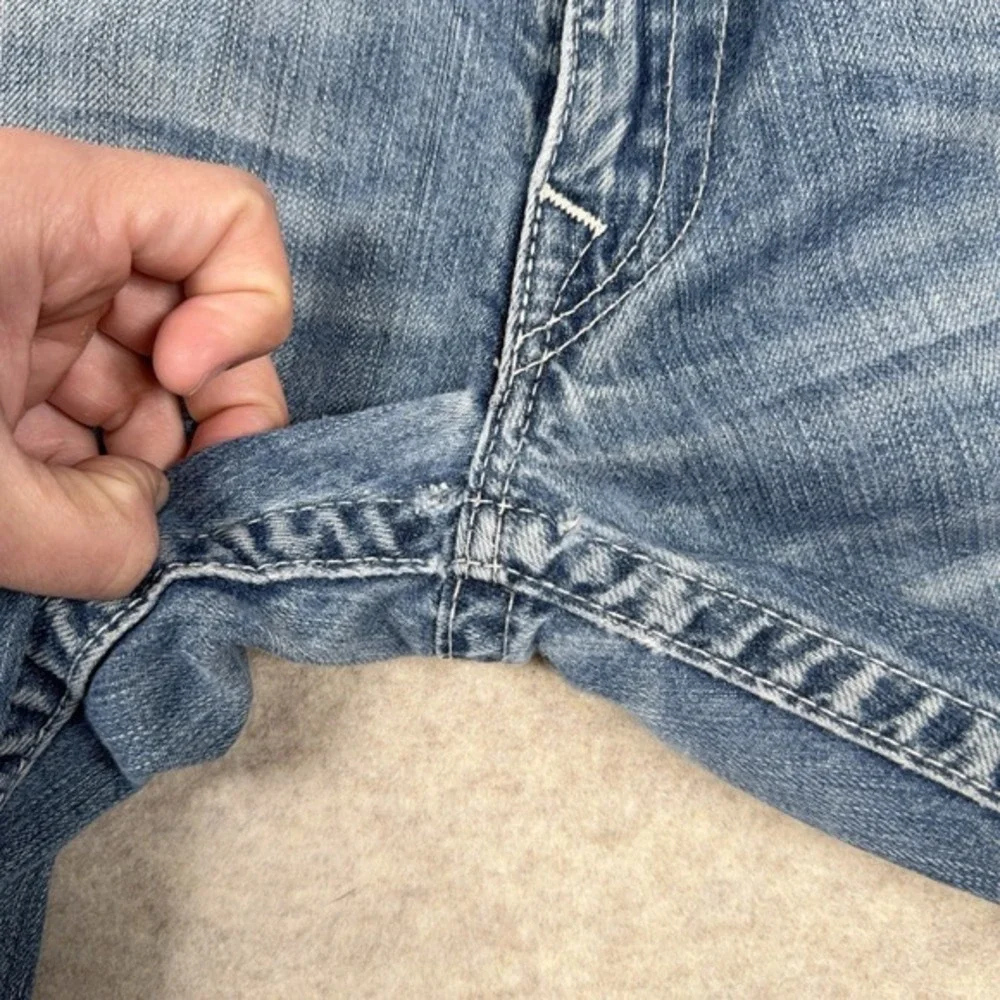 True Religion Straight Leg Jeans Flaps Blue‎ Distressed Mens 33x31 Denim *Read*